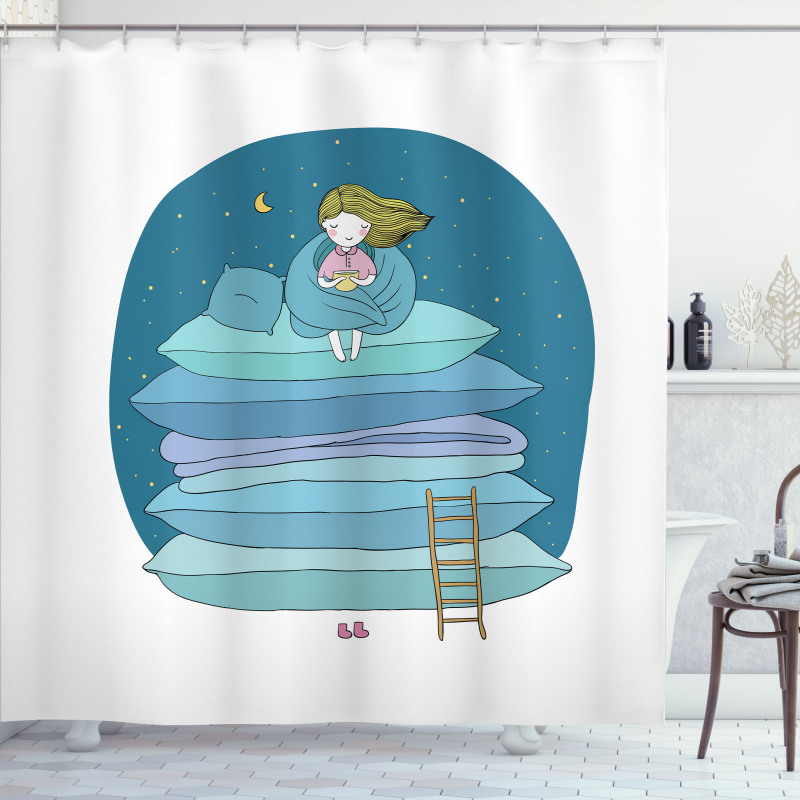 Girl on Pillows Bedtime Shower Curtain