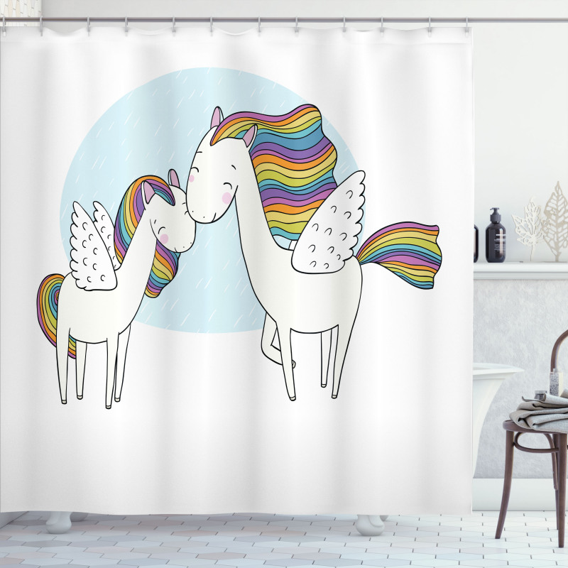 Colorful Pegasus Horses Shower Curtain