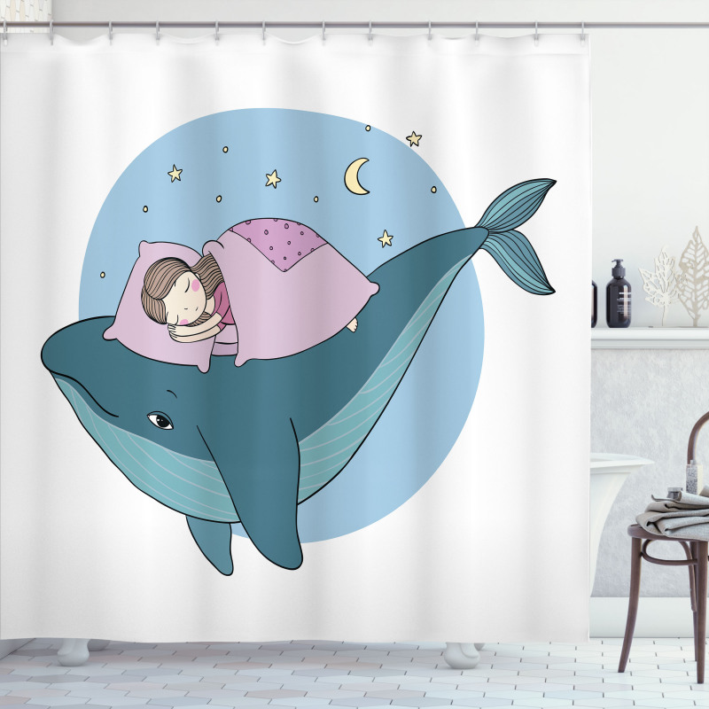 Girl Sleeping on Whale Shower Curtain