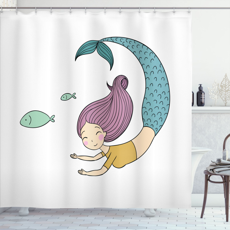 Happy Girl with Fish Shower Curtain