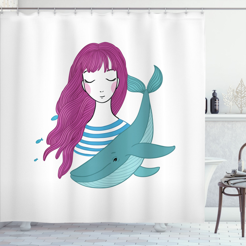 Teen Girl with a Whale Shower Curtain