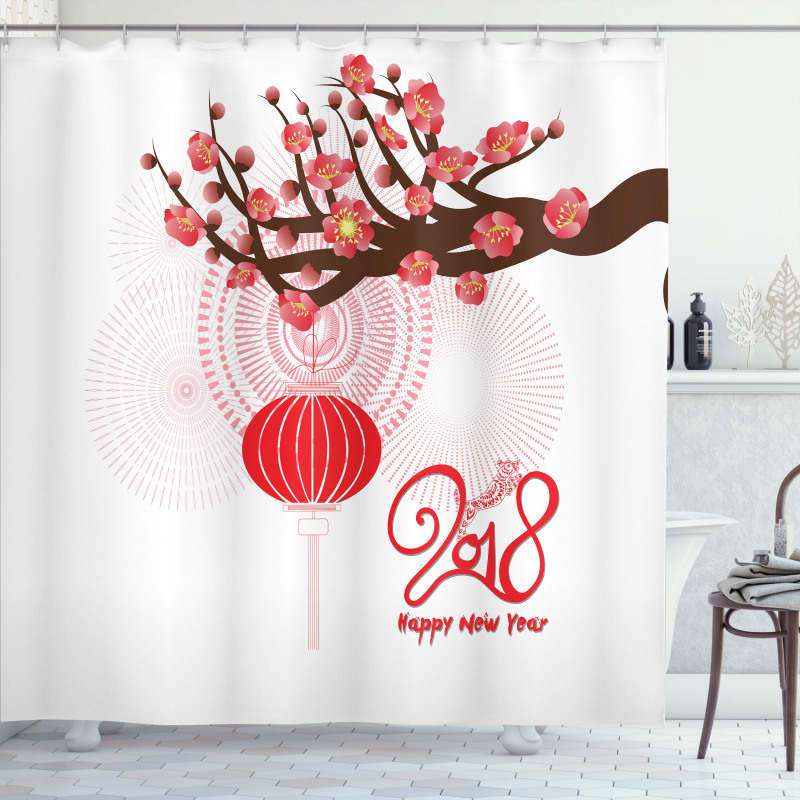 Cherry Branch Lantern Shower Curtain