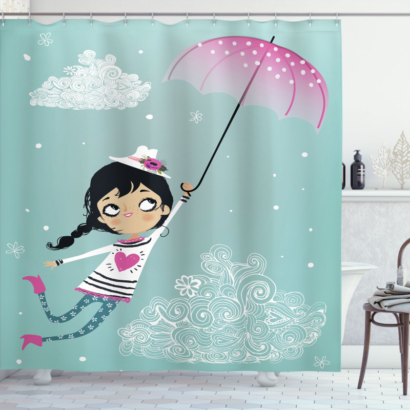 Girl with Pink Umbrella Shower Curtain