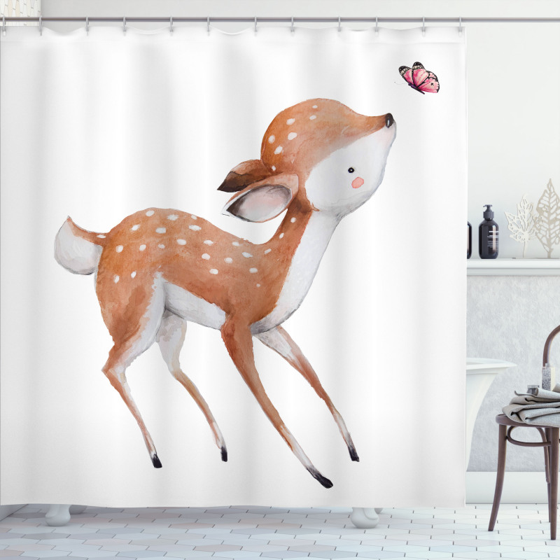 Young Deer and Butterfly Shower Curtain