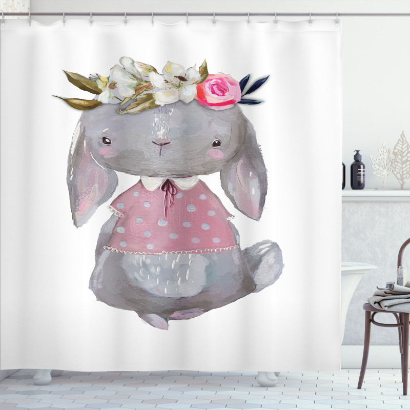 Girl Hare Flowers Art Shower Curtain