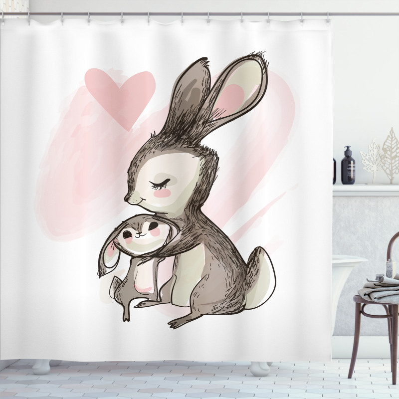 Bunny with His Mom Shower Curtain