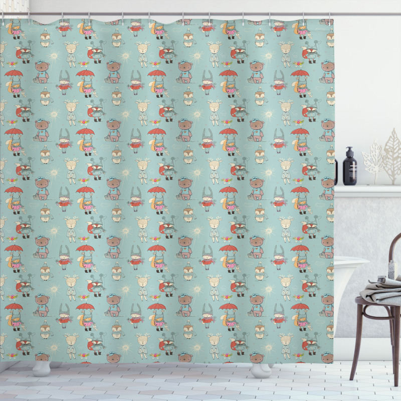 Animals in Winter Doodle Shower Curtain