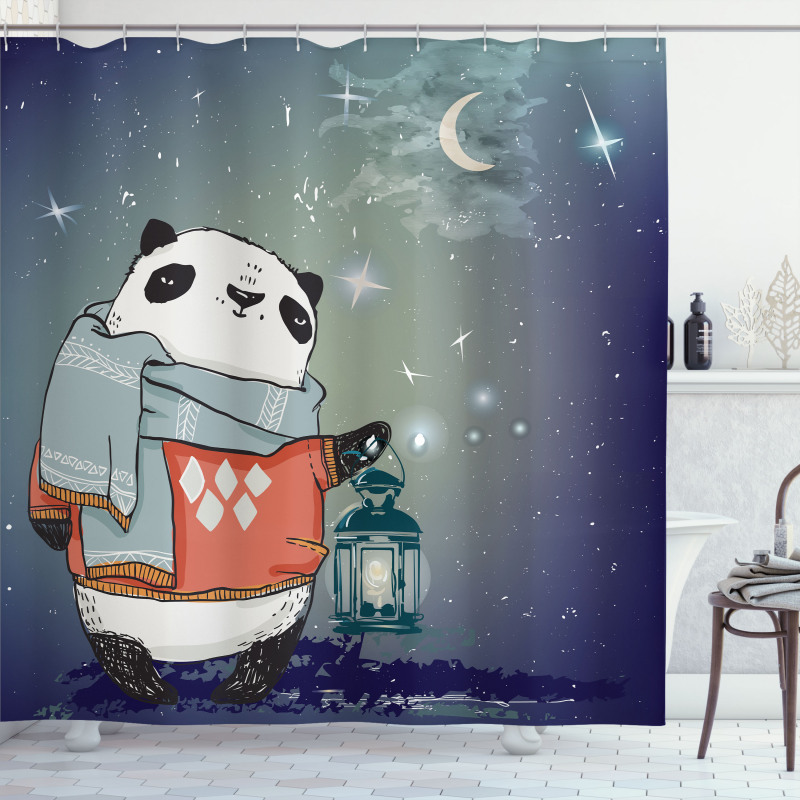 Panda Bear Winter Night Shower Curtain