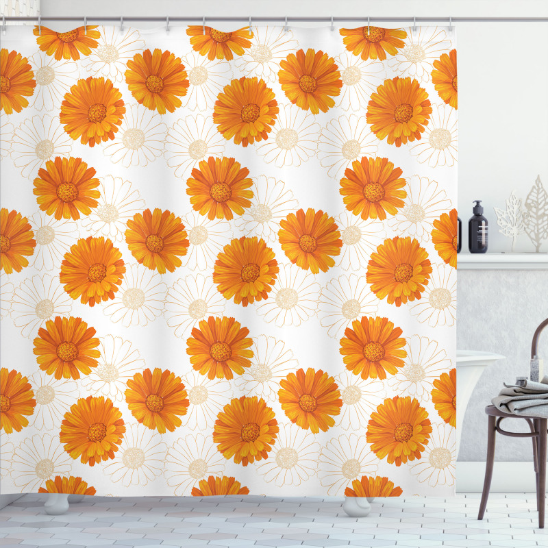 Calendula Flowers Shower Curtain