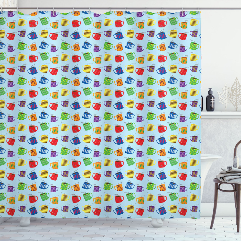 Colorful Mugs Hot Drink Shower Curtain