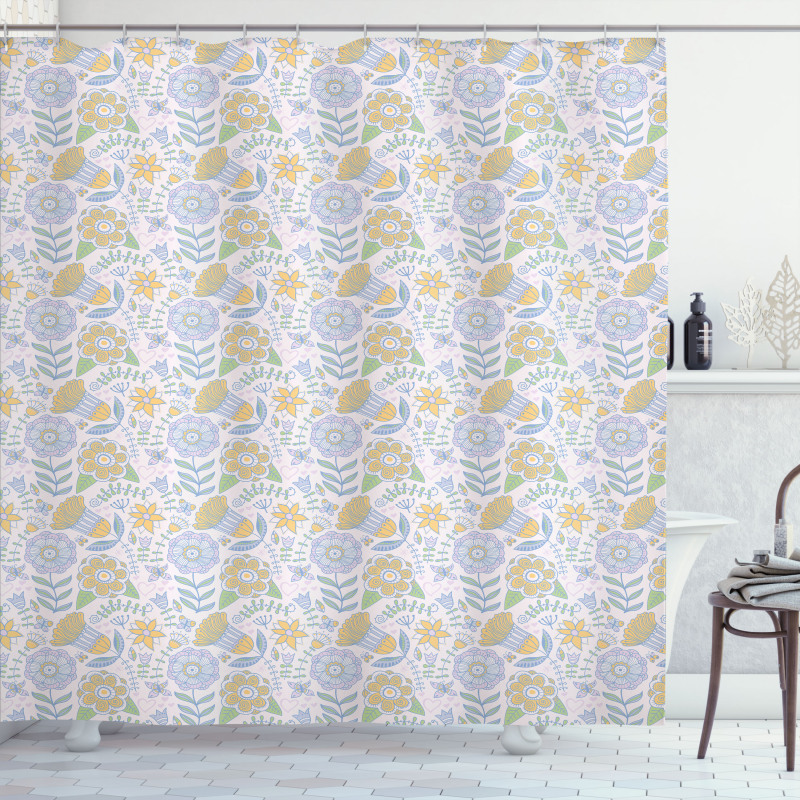 Doodle Nature Scroll Shower Curtain