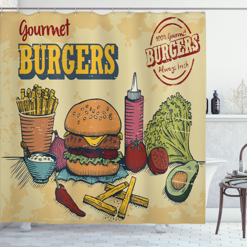 Burger Ingredients Shower Curtain