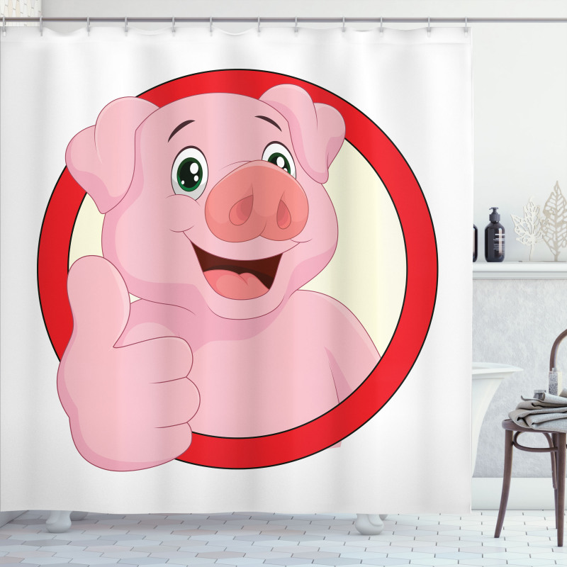 Pig Mascot Thumbs Shower Curtain