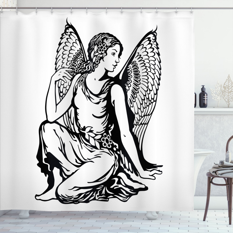 Young Angel Tattoo Shower Curtain