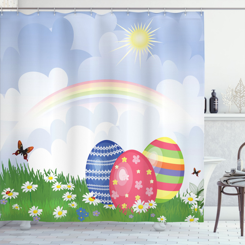 Spring Meadow with Eggs Shower Curtain