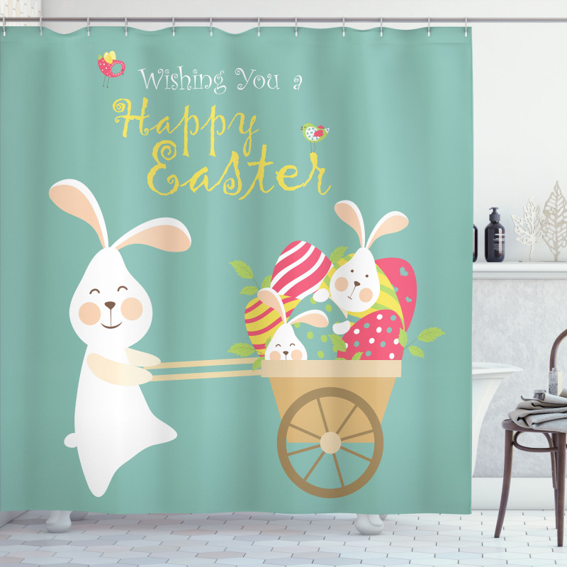 Smiling Bunny Eggs Shower Curtain