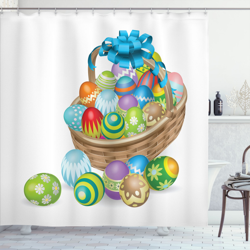 Basket of Colorful Eggs Shower Curtain