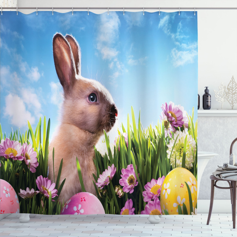 Eggs and Fluffy Bunny Shower Curtain
