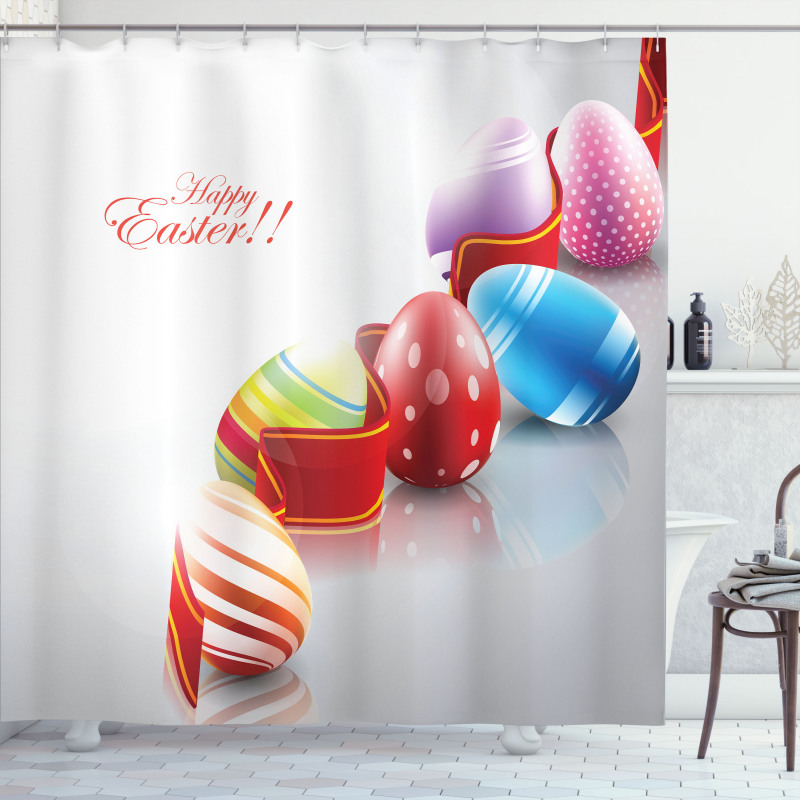 Ribbon and Colorful Eggs Shower Curtain