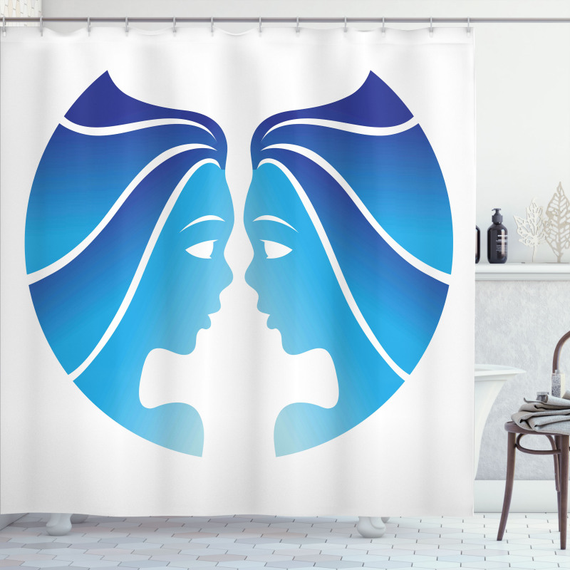 Blue Twins Faces Shower Curtain