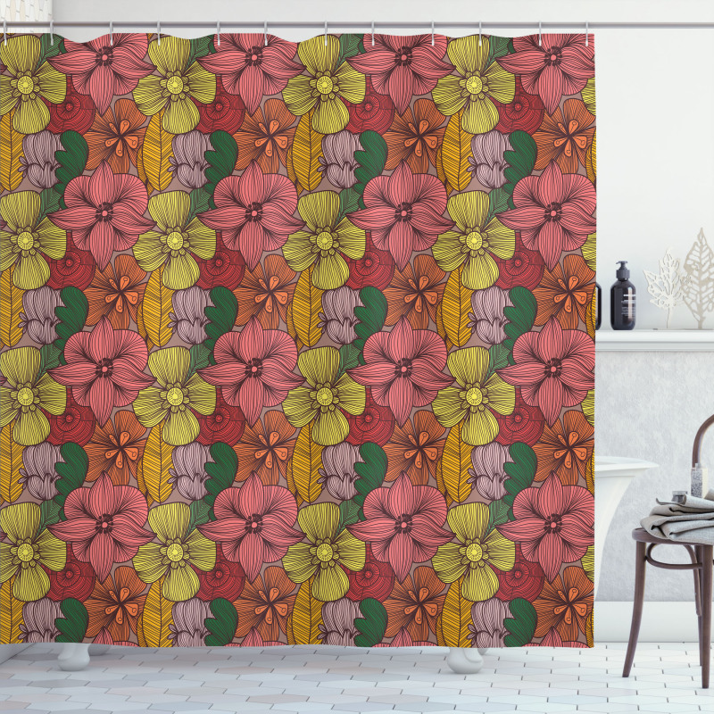 Retro Romantic Blooms Shower Curtain