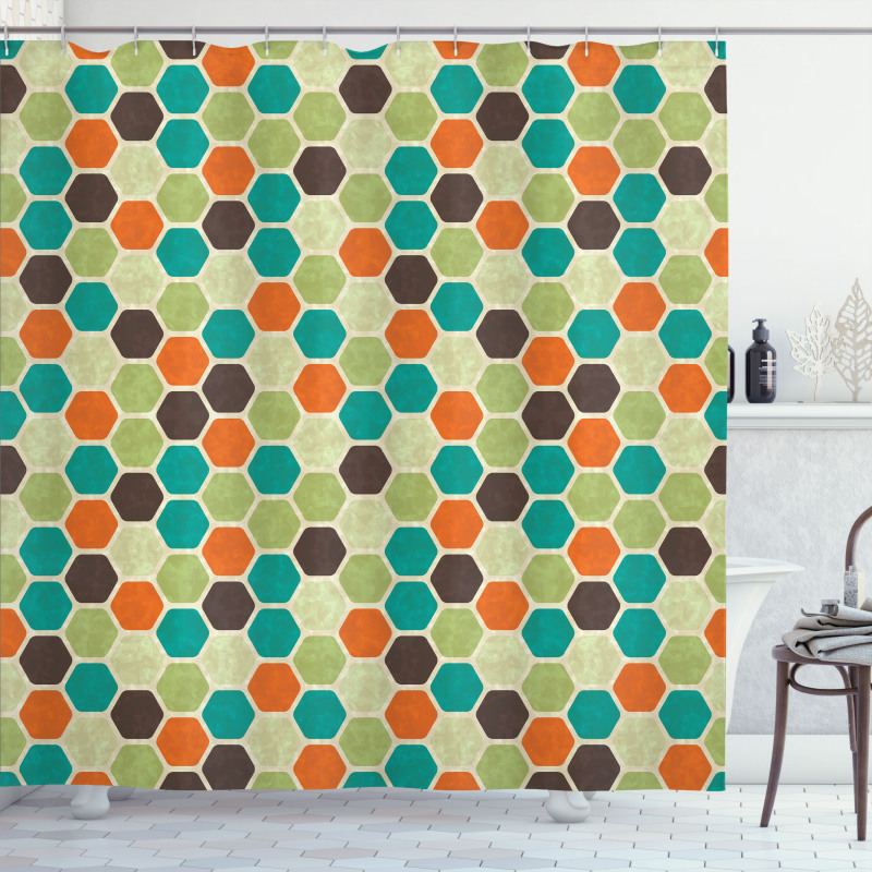 Grunge Colorful Hexagons Shower Curtain