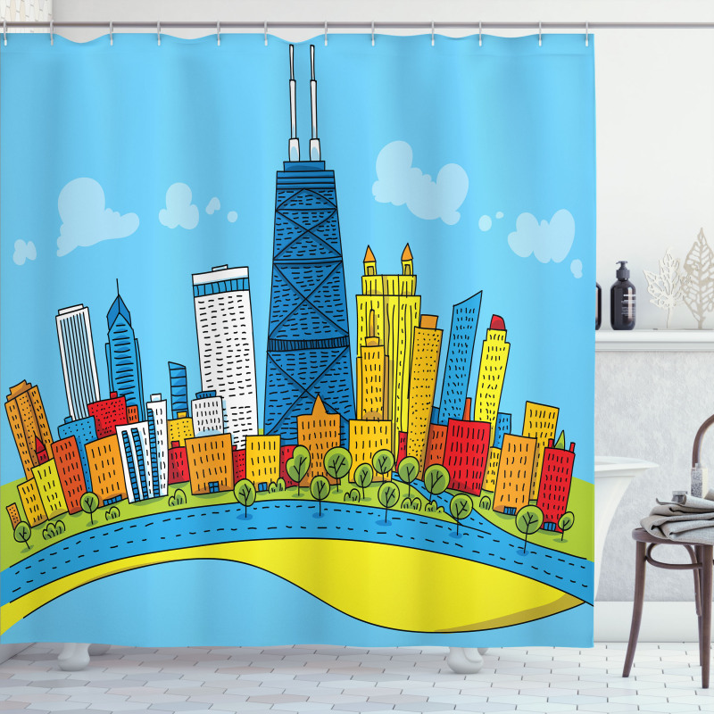Cartoon City View Shower Curtain