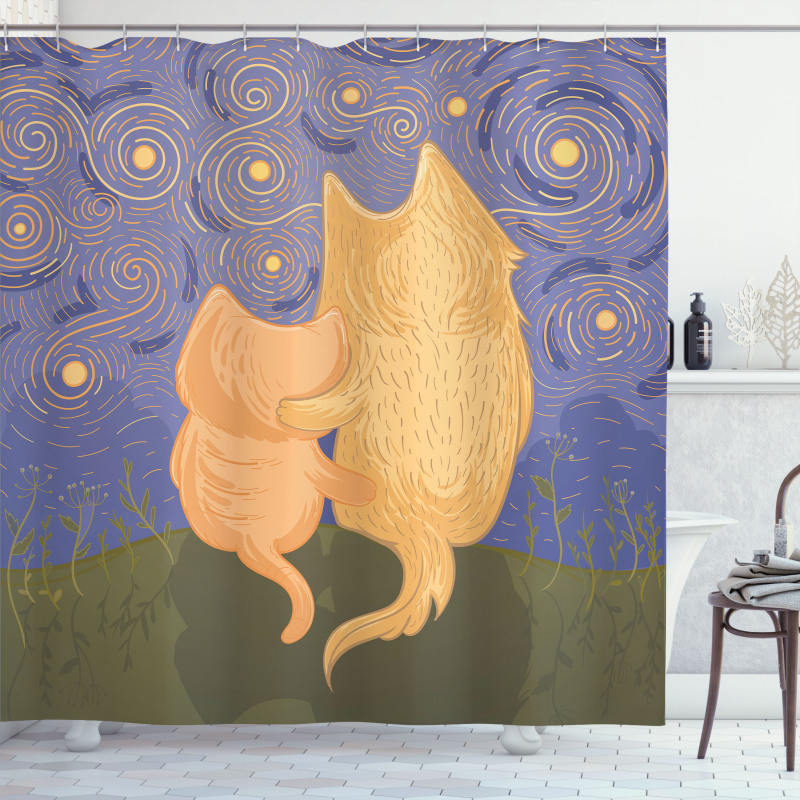 Cat and Dog on Hill Shower Curtain