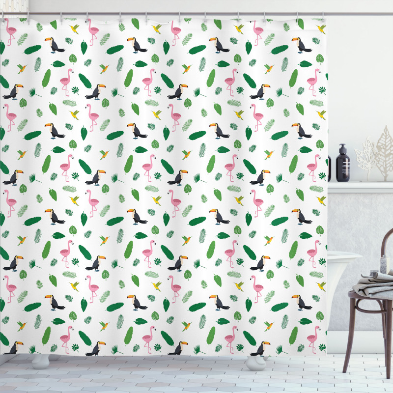 Flamingos Toucans Birds Shower Curtain