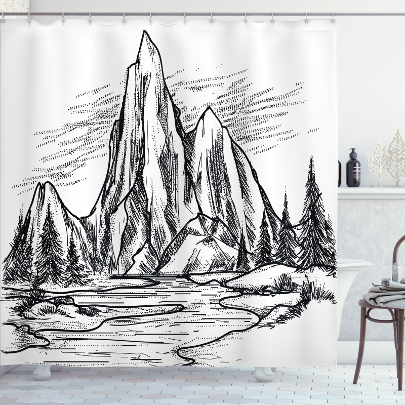 Sketchy Lake Trees Shower Curtain