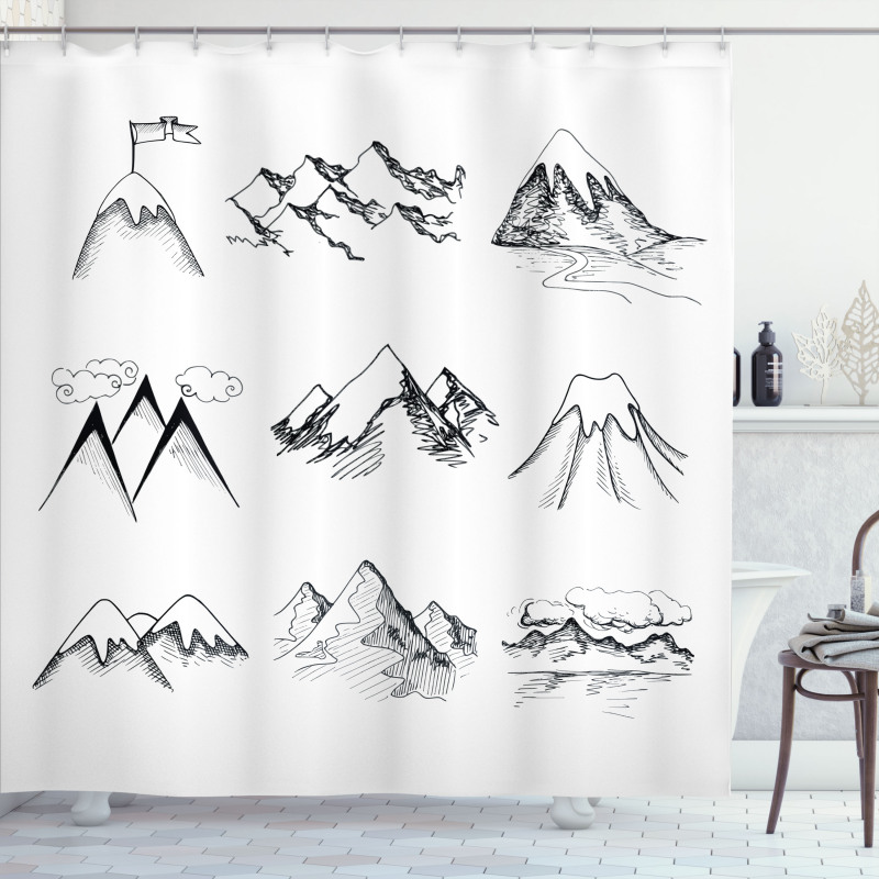 Snowy Peaks Doodle Shower Curtain
