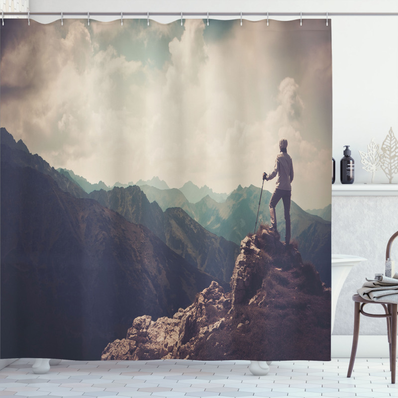 Woman Hiker on Top Shower Curtain