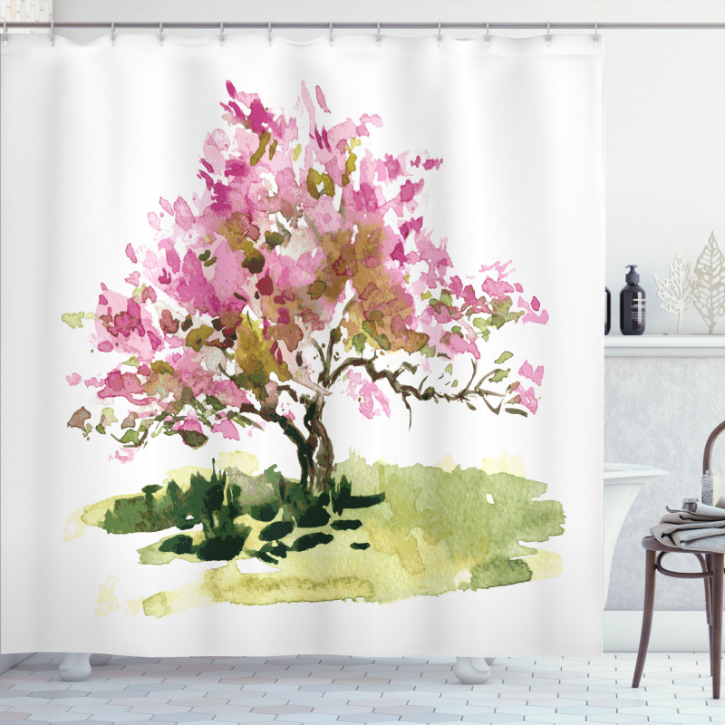 Watercolor Sakura Leaves Shower Curtain