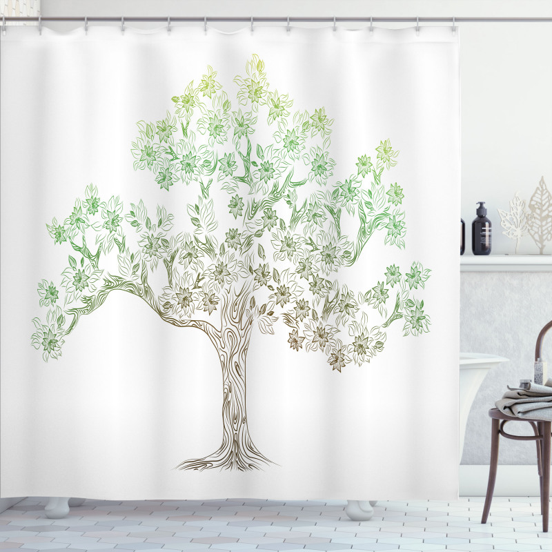 Doodle Style Oak Foliage Shower Curtain