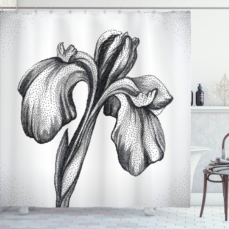 Dotwork Style Lily Bloom Shower Curtain