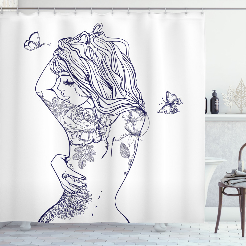 Woman Floral Botanical Art Shower Curtain