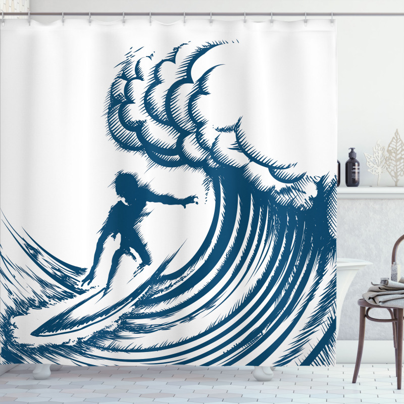 Riding a Big Wave Art Shower Curtain