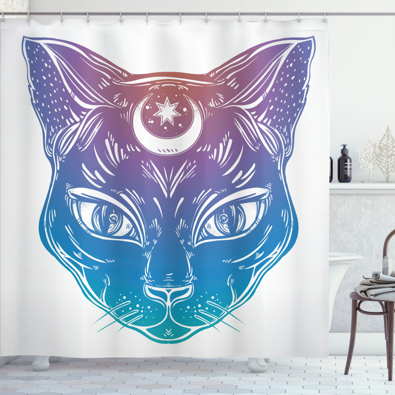 Cat Head Moon and Star Shower Curtain