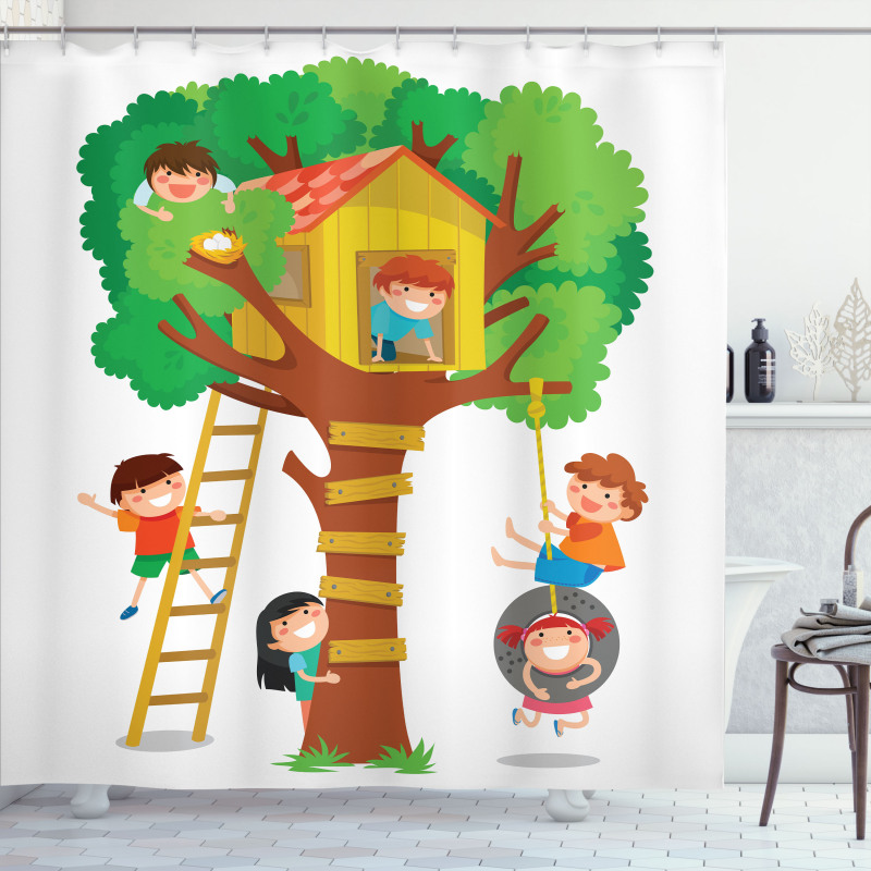 Boys Girl in a Tree House Shower Curtain