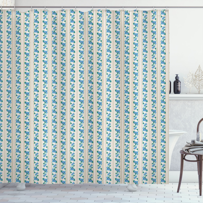 Retro Stripes Roses Shower Curtain