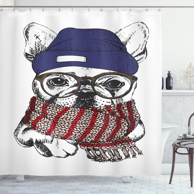 Cozy Hipster Winter Dog Shower Curtain
