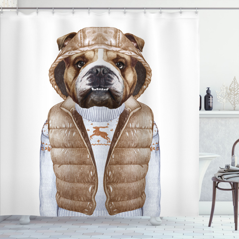 Puppy in a down Vest Shower Curtain