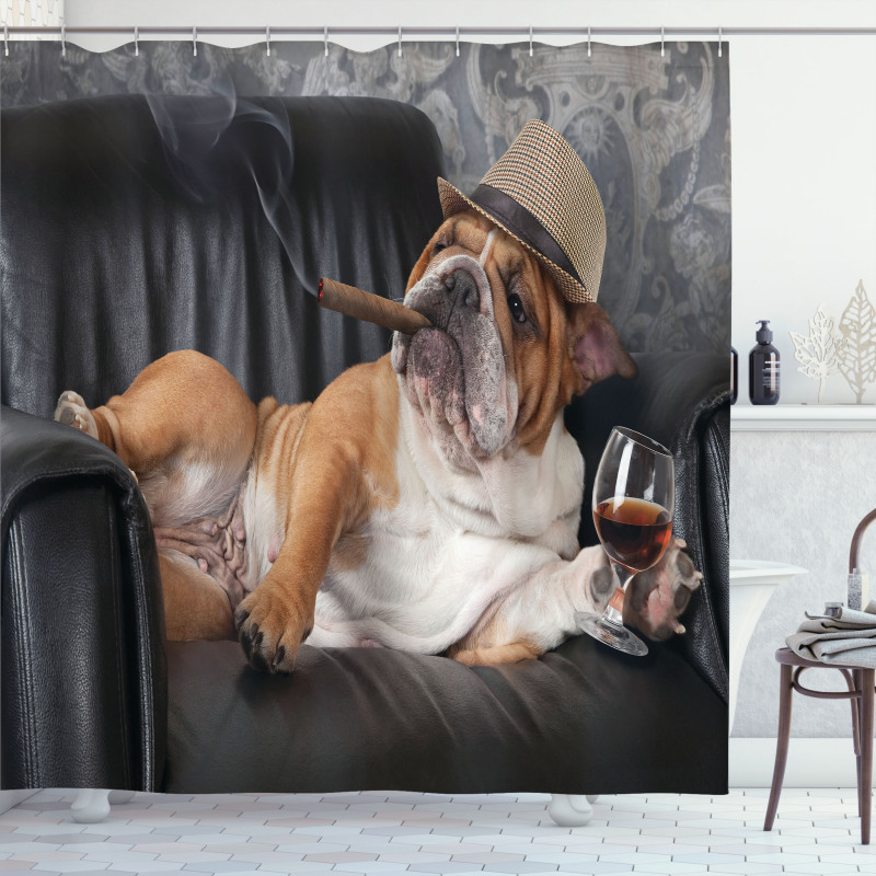 Humorous Dog Drinking Shower Curtain