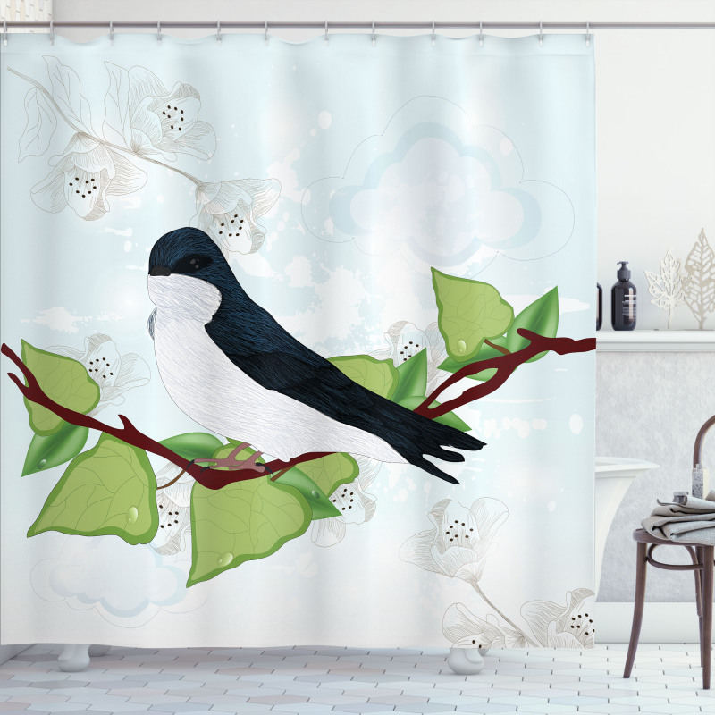 Swallow Bird on Branch Shower Curtain