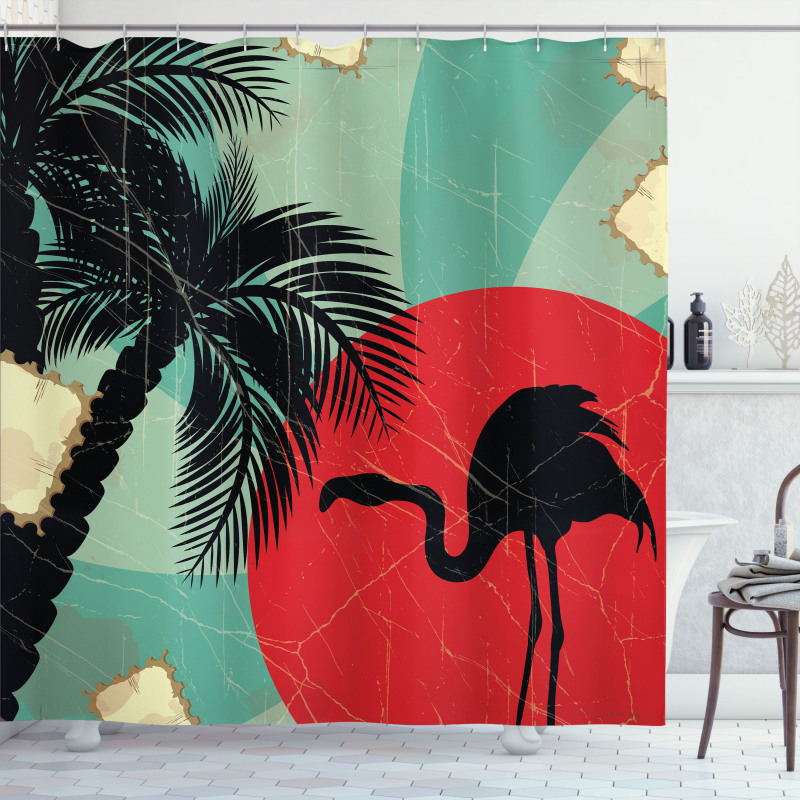 Grunge Flamingo Palm Shower Curtain
