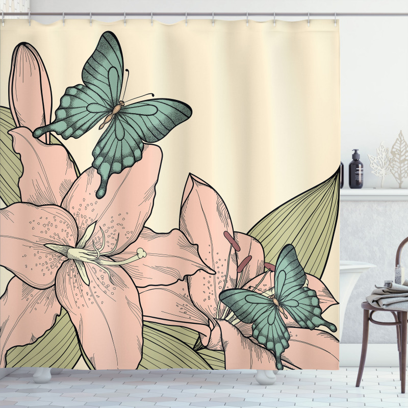 Butterflies and Lilies Shower Curtain