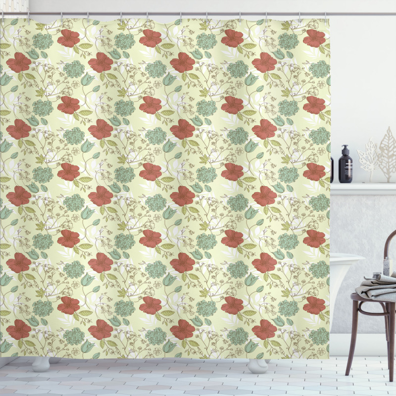 Peonies and Bluebells Shower Curtain