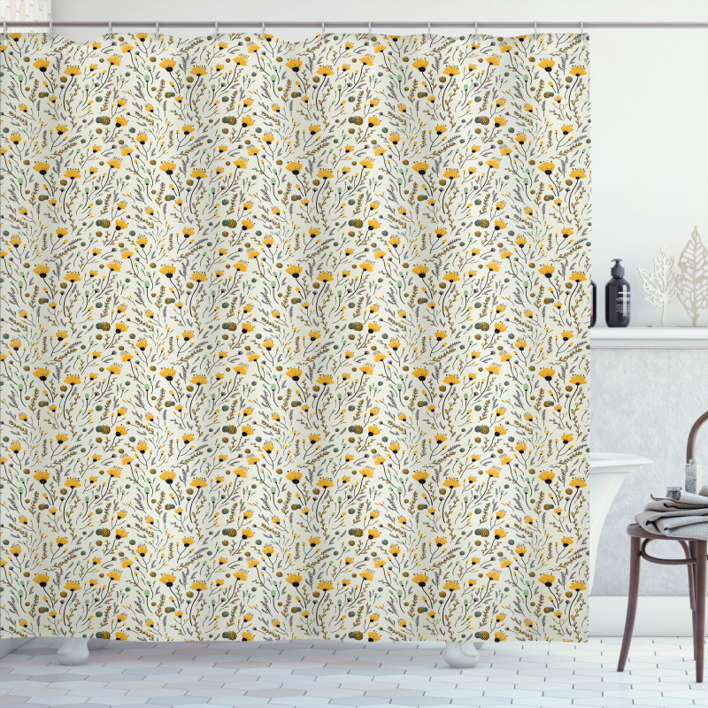 Yellow Spring Flowers Shower Curtain