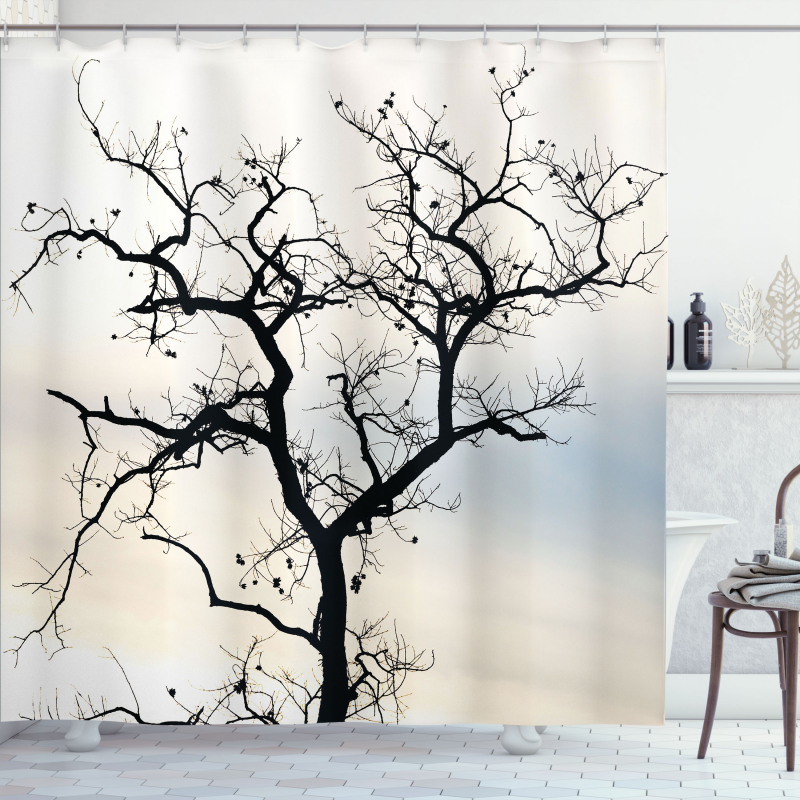 Black Fall Tree Silhouette Shower Curtain