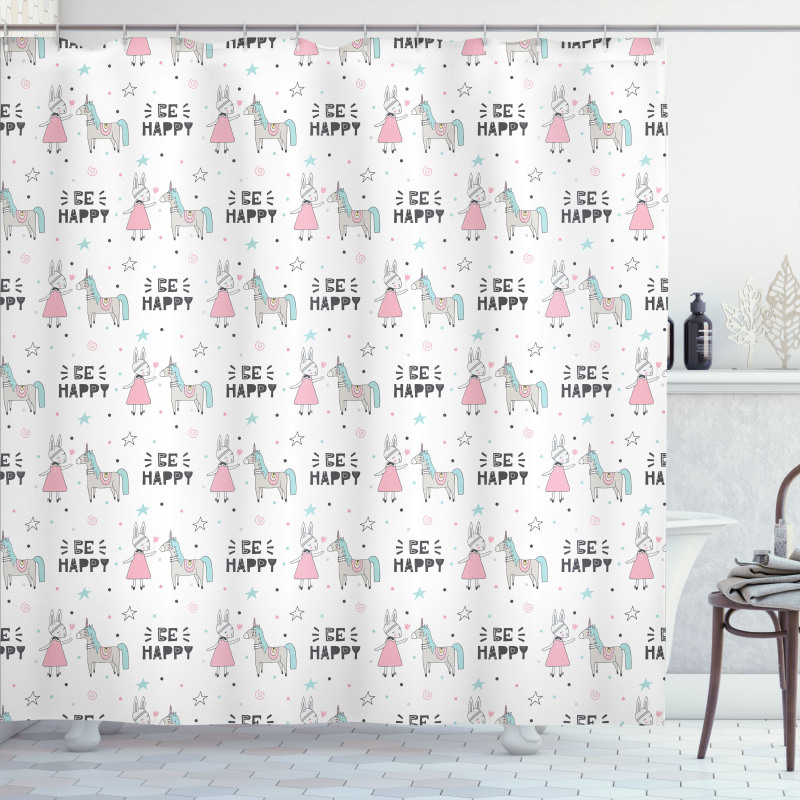 Be Happy Words Shower Curtain